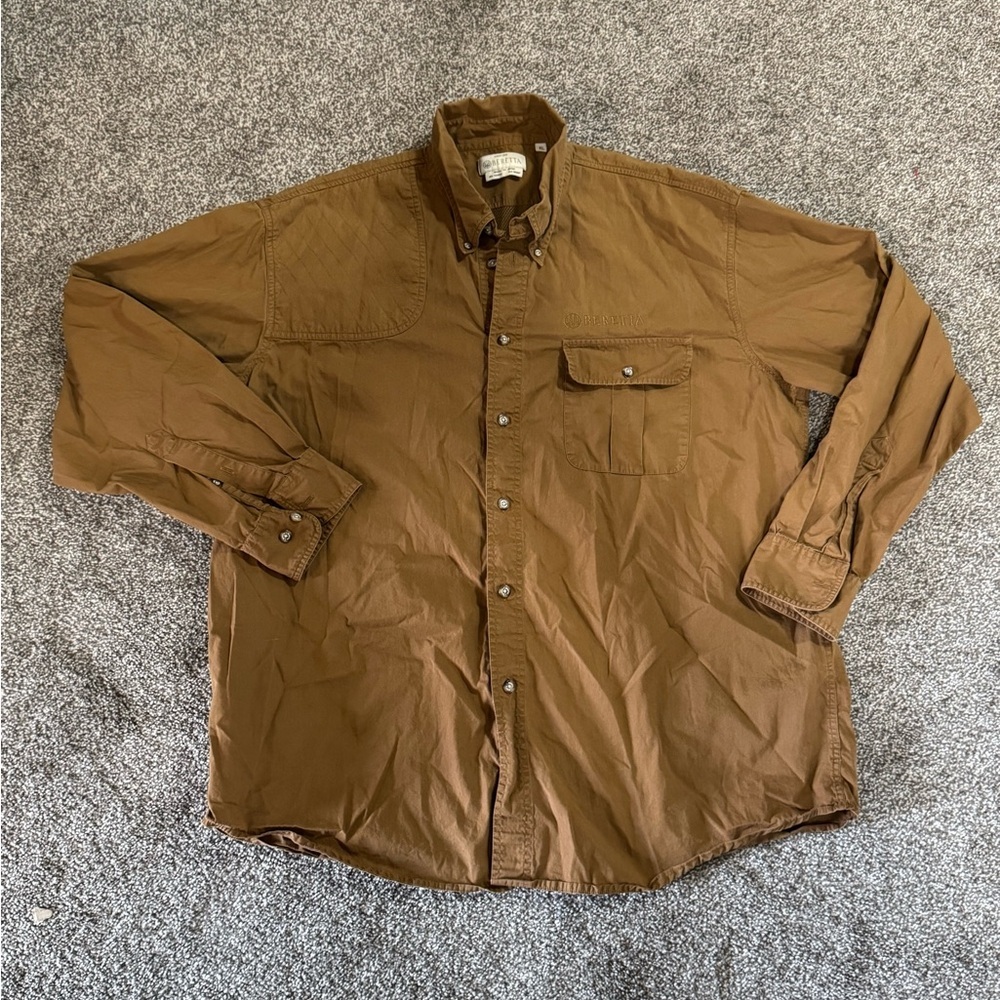 Beretta Classic Beige Button-Up Field Utility Jacket Men’s XL Cotton MultiPocket